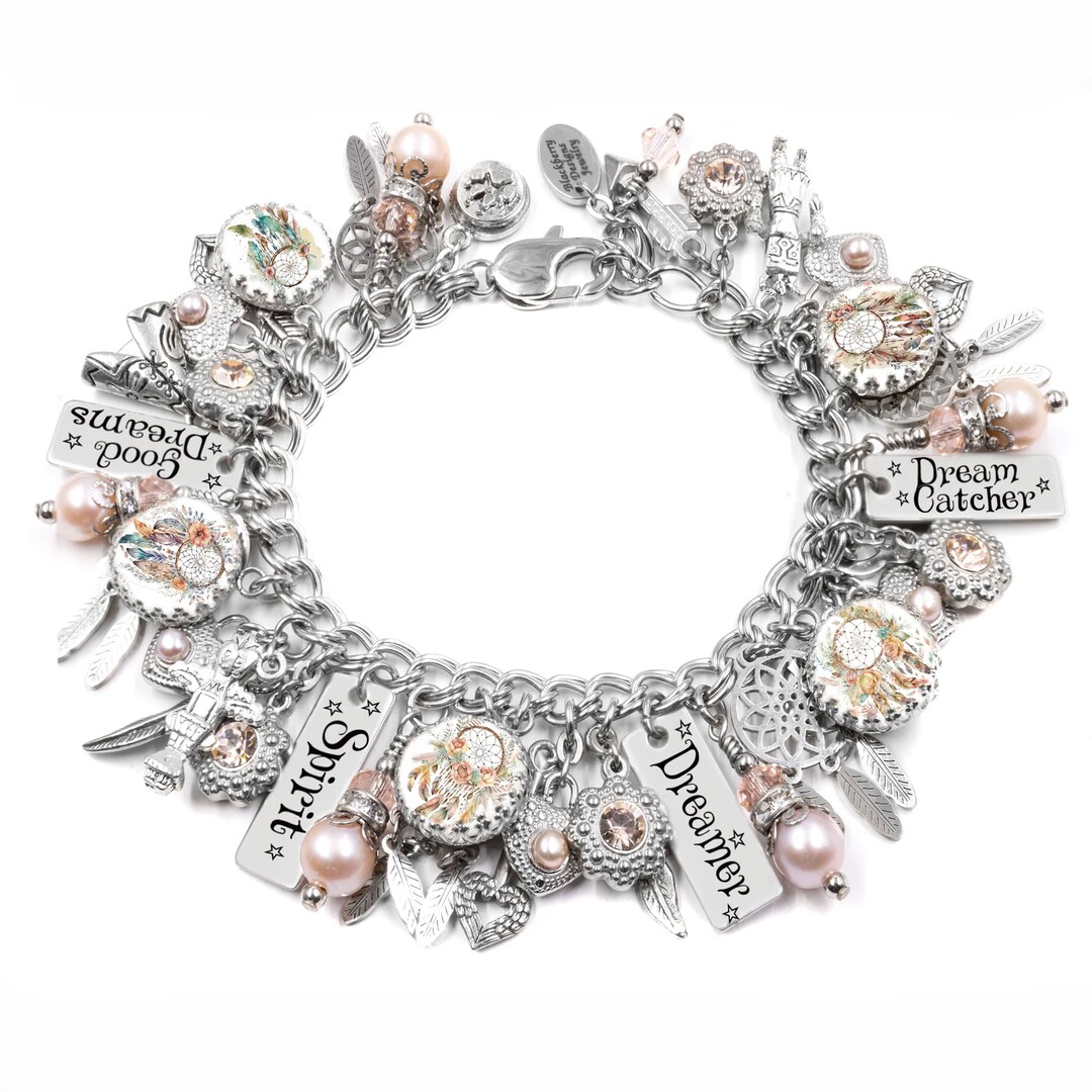 Dreamcatcher Bracelet, Feather Jewelry with Real Pearls and